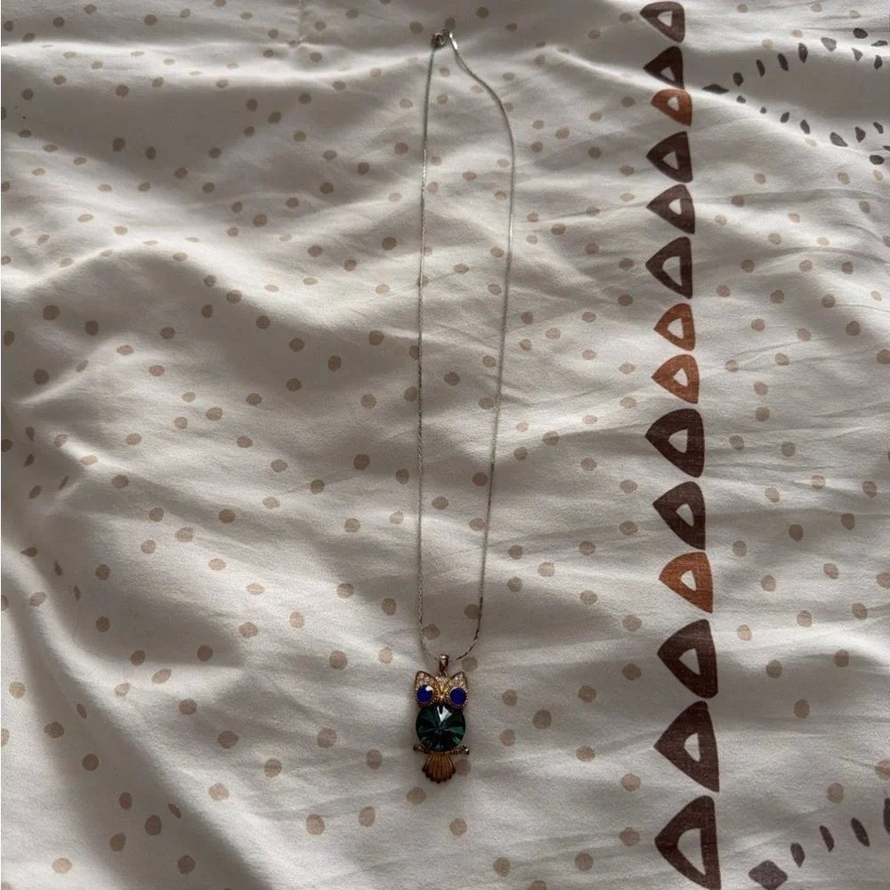 Gold-Tone Owl Pendant Necklace with Green and Blue Stones - Picture 4 of 5